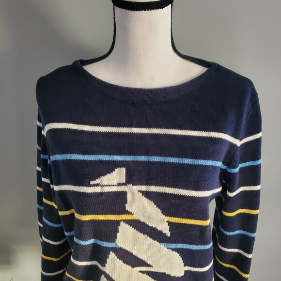 Liz Claiborne Crazy Horse Blue Striped Knit Nautical Sweater Size M - Picture 3 of 7
